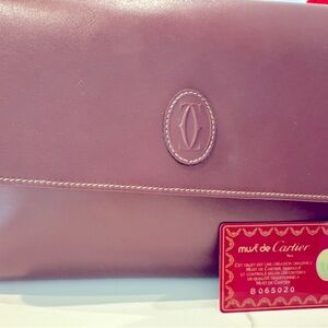 Cartier w/COA Vintage Burgundy RARE Double C Logo Clutch Bag NWOT